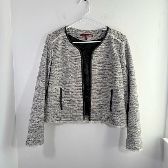 Comptoir Des Cotonniers Reine Black White Tweed Faux Leather Blazer Jacket 44 XL - Picture 2 of 13